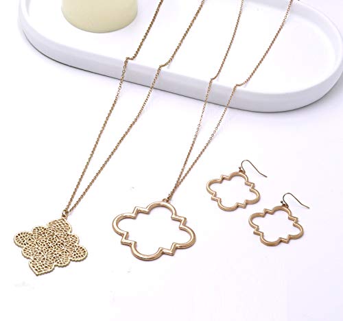 Pomina Gold Silver Geometric Filigree Pendent Long Necklace Casual Sweater Gold Chain Necklaces For Women (Worn Gold) #TOP6