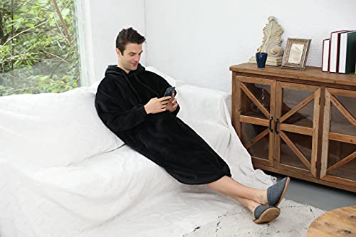 Moosth Oversized Sherpa Wearable Blanket Hoodie Birthday Gifts For Men And Women Long Soft Flannel Plush Blanket Sweatshirt 47 Inch (Black) #TOP3