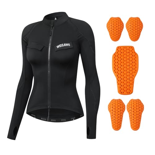 WOSAWE Veste de Moto pour Femme Slim Fit Chemise de Moto avec Blouson Protecteur CE, Doublure Polaire Équipement de Protection (Noir, L)