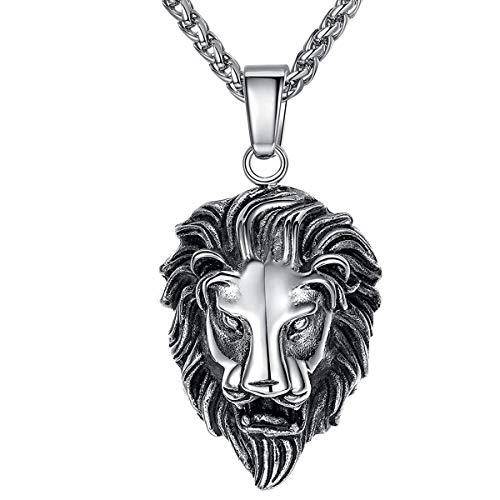 Aoiy Men's Stainless Steel Lion Biker Pendant Necklace, 24