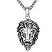 Men's Stainless Steel Lion Biker Pendant Necklace, 24" Link Chain, aap053