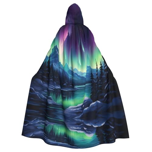 Cape à capuche contre le froid aurore boréale longue cape adulte mixte