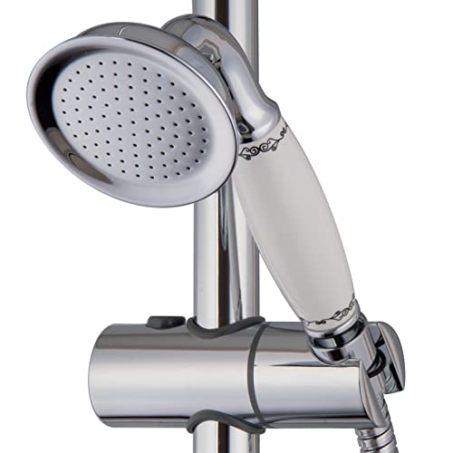 PaulGurkes Aufputz Duschsystem Retro Nostalgie Regendusche Set Duschsäule Antik Duschset Dusche Brausegarnitur mit Kopfbrause Regenbrause Dusche komplett Set mit Duschkopf Duschsystem mit Regendusche - 3