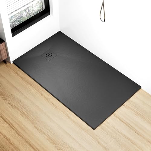 Image of Aquara 1200x700mm Black Shower Tray, Anti-Slip, SMC Composite