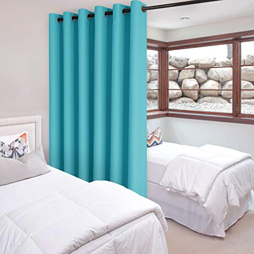 Image of DWCN Total Privacy Room Divider Blackout Curtain - Thermal Curtains for Patio Door, Living Room, Bedroom Partition and Shared Office Space, 1 Grommet Curtain Panel, 8.3ft Wide x 7ft Tall, Turquoise
