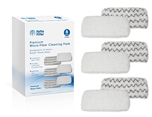 Fette Filter - Steam Mop Refill Pads Compatible with Bissell 1252 1606670 1543 1652 1132M 1530 11326 Symphony Hard Floor Vacuum Steam Cleaner Series (6-Pack)