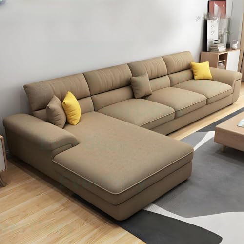 Image of Italino 5 Seater Luxurious L Shape Fabric Sofa Set (Left Side Lounger, Beige) | 5 to 6 Person Wooden Corner Sofa Couch for Living Room Bedroom Home Hall Furniture