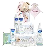Mababyshop Tarta de Pañales Mis Primeros Cuidados con Doudou Osito Personalizado con Nombre, 42 Pañales Pingo Talla 2, Set de Aseo Bebé, Regalo Recién Nacido (Rosa)