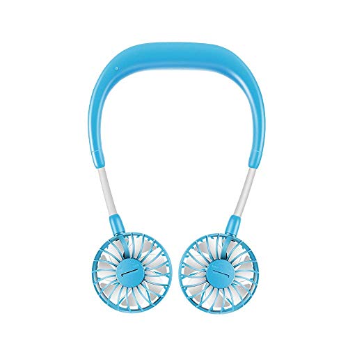 Nightcore Portable Hand Free Wearable Neckband Fan Personal Cooling Fan USB Rechargeable Electric Fan with Dual Wind Head for Camping Traveling Office Room Kids Stroller (Color : Blue)