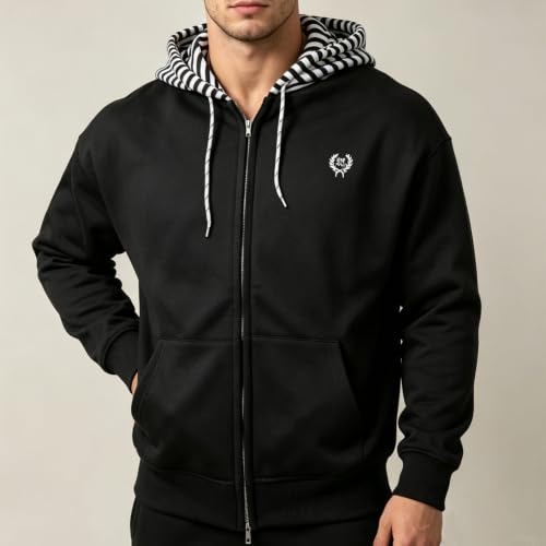 Mens Full Zip Hoodie Contrast Hood Kangaroo Pockets Streetwear Sweatshirt - image 2