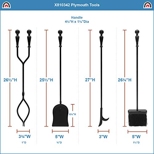 Minuteman International Plymouth 5-Piece Fireplace Tool Set, Square Base #TOP2