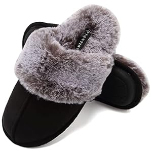 CIOR Women’s Memory Foam Slippers Faux Fur Lining Slip-on Clog Scuff House Shoes Indoor & Outdoor
