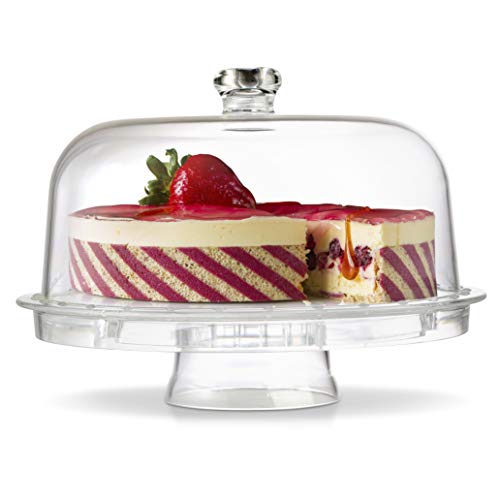 Chef's Star Acrylic Cake Stand with Dome Cover 6 in 1 Multi-Functional Serving Platter and Cake Plate - 12 Inch Use as Desert Platter, Salad Bowl, Veggie Platter, Cake Holder, Nachos & Salsa Plate