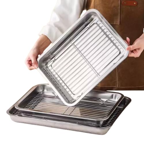 Tuyiutm 油管理ラック トレー 揚げ物 多目的グリルトレー ステンレストレー 天ぷら 油管理 油切り 調理 BBQ 角型グリル お手入れ簡単 業務用 網付き 浅型バトン 家庭用 油 揚げ物用 調理 (45*35*7cm + 排水ネット)