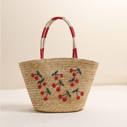 Bolso Tote de Paja Artesanal con Bordado de Limón miniatura 6