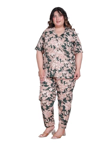 Image of Printed Shirt Style Cotton Night Suit for Women with Extra Plus Size