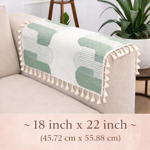 Image of STITCHNEST Printed Quilted Sofa Arm Cover with Tassels | Stylish Hand Rest Protector | Soft & Durable | 18 x 22 Inches