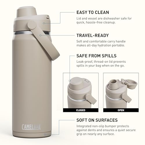 Image of CamelBak Thrive Chug Insulated Stainless Steel Water Bottle, Cold Retention with High Flow Lid for Everyday Hydration and Active Use, 20oz, Stone