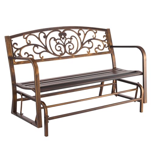 VEVOR Banco de Jardín de Metal 127 cm con Estructura de Acero al Carbono, Respaldo de Hierro Fundid, Reposabrazos, Banco para Exterior, Ideal para Patio, Jardín, Parque, Porche, Color Bronce Antiguo