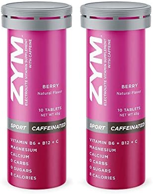 ZYM Sport Berry + Caffeine Electrolyte Effervescent Tablet, Natural Electrolyte Replacement Supplement for Fast Hydration & Energy (2 Pack, 20 Servings)