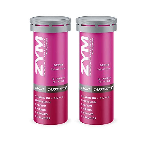 Zym Sport Berry + Caffeine Electrolyte Effervescent Tablet, Natural Electrolyte Replacement Supplement For Fast Hydration & Energy (2 Pack, 20 Servings) #TOP3