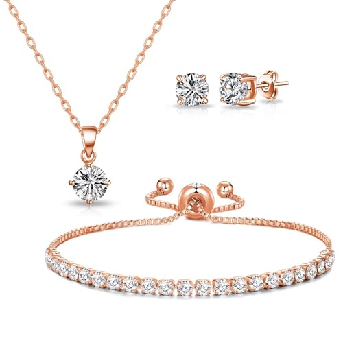 Philip Jones Rose Gold Plated Solitaire Friendship Slider Set Created with Zircondia® Crystals