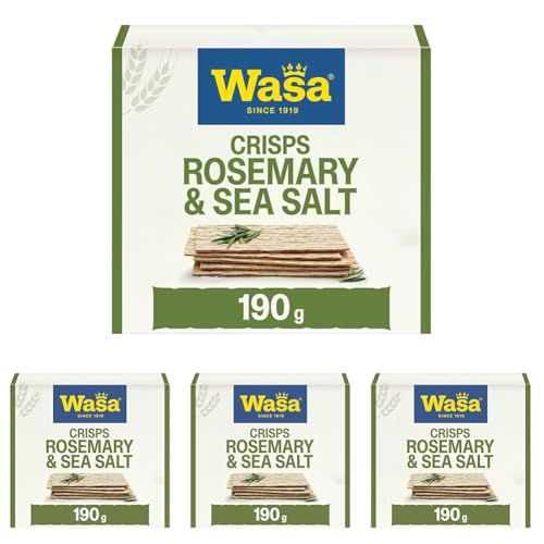 Wasa Tasty Snacks Crisps Rosmarin & Meersalz 190g | Extra dünner Knäckebrot-Snack mit Rosmarin und Meersalz, 2 Packs, Ideal zum Snacken (Packung mit 4)