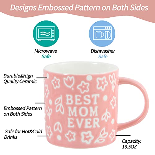 Mothers-Day-Gifts-Best-Mom-Ever-Mug-Gifts-for-Mom-Floral-Embossed-Pattern-Ceramic-Coffee-Mug-135OZ Mothers Day Gifts Best Mom Ever Mug Gifts for Mom Floral Embossed Pattern Ceramic Coffee Mug 135OZ