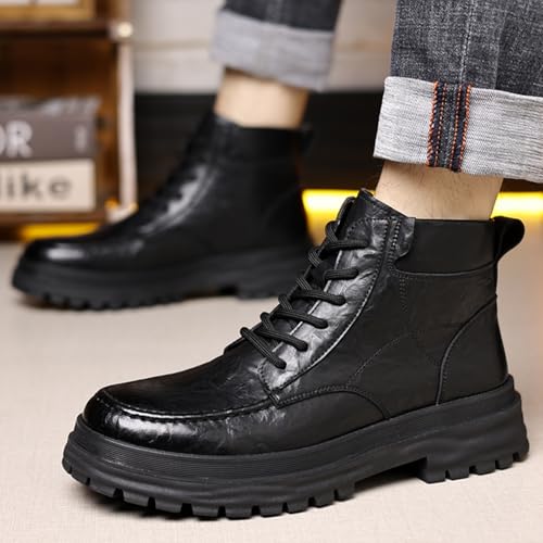 Men's Leather Lace-Up Platform Motorcycle Boots Vintage Round Toe Lug Sole Non-Slip Chunky Heel Chukka Boots Waterproof Casual Formal Business Work Booties4