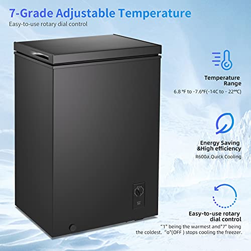 Kismile 2.7 Cubic Feet Chest Freezer Free Standing Top Open Door Compact Freezer With Adjustable Temperature For Home/Kitchen/Office/Bar (2.7 Cubic Feet, Black) #TOP2