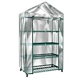 4 Tier Mini Greenhouse - Portable Greenhouse with Locking Wheels and PVC Cover for Indoor or Outdoor - 27 x 19 x 63-Inch Green House by Home-Complete