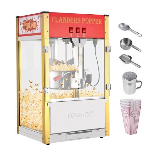 Image of ROVSUN Popcorn Machine with 16 Ounce Kettle ETL Certified, Vintage Popcorn Maker Commercial Popcorn Machine Countertop w /Stainless Steel Scoop, Oil Spoon & 3 Popcorn Cups for Home Movie Theater, Red