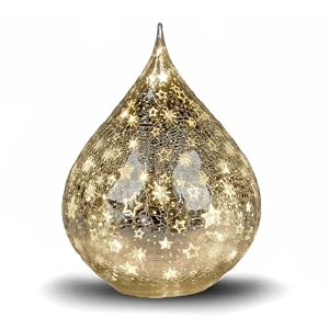formano LED Deko Tropfen Sterne Silber 25cm Glasleuchte Crackle-Optik mit Timer (6h an/18h aus), Batteriebetrieben. – Stimmungslicht für Winter & Weihnachten – Dekoleuchte für gemütliches Zuhause