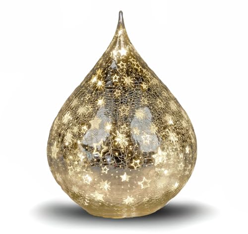 formano LED Deko Tropfen Sterne Silber 16cm Glasleuchte Crackle-Optik mit...