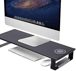 Greensen USB 3.0 Aluminum Monitor Stand, Laptop Stand for Desk with 4 USB, Usb Monitor Stand Wireless Charging, Keyboard and Mouse Storage Desk Organizer for Laptop, 21.65 X 8.27 X 3.15 Inches(black)