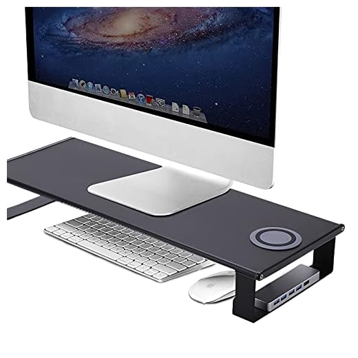 Ausla Support de Support Écran Ordinateur, Rehausseur Ecran en Aluminium et 4 hub USB 3.0 pour PC, Laptop, Ordinateur Portable- 55 x 21 x 8cm -10W(Noir)