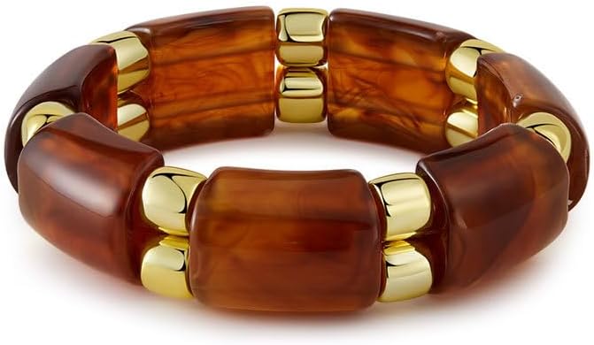 Gold Chunky Bracelets for Women Punk Stackable Chunky Bracelets Acrylic Bamboo Tube Bracelet Stretch Bracelets for Women Summer Beach Jewelry Gift