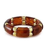 MMIUAEG Gold Chunky Bracelets for Women Punk Stackable Chunky Bracelets Acrylic Bamboo Tube Bracelet Stretch Bracelets for Women Summer Beach Jewelry Gift (Brown)
