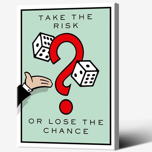 Take The Risk Or Lose The Chance Canvas Wall Art Inspirational Quote Poster Game Room Wall Decor Funny Dice Question Mark Prints Painting For Bedroom Apartment 12x16in Wrapped Canvas