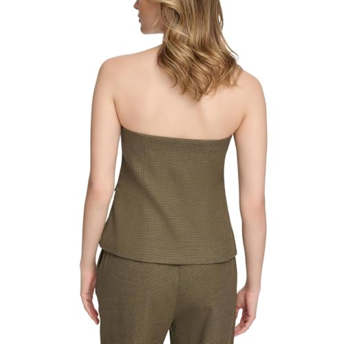 Calvin Klein Womens Houndstooth Button Front Strapless Top Brown 102