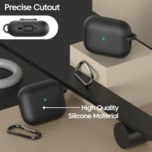 Image of Sounce Earphone Case Cover Compatible with Airpods Pro 3 / 3rd Generation TWS Soft Silicone Skin Case Cover Shock Absorbing Protective Case with Keychain [Front LED Visible] - Black