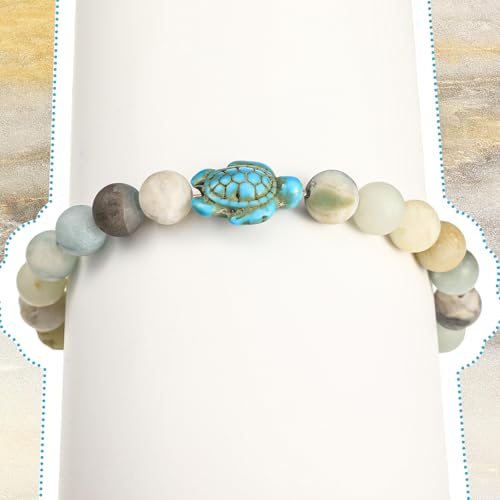 6 Pieces Turtle Bracelet Bulk Sea Turtle Beads Ocean Bracelets Natural Stone Turquoise Stretch Bracelet Gifts Inspirational Cards for Women Men3