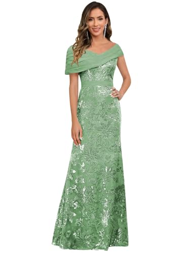 Image of VCCICANY Sequin Mermaid Mother of The Bride Dresses for Women Chiffon Off Shoulder Ruched Long Formal Evening Gowns
