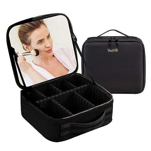 Trousse cosmetica con Grande Specchio（questo è senza luce）, Borsa Professionale per il Trucco con Specchio per il Trucco, Organizer da Viaggio, Beauty Case Donna（Nero）