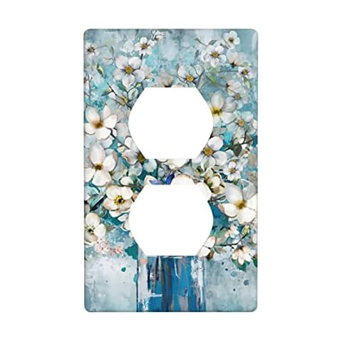 Rustic Blue Flower Duplex Outlet Covers Wall Plate Decorative 1 Gang Electrical Light Switch Cover Standard Size Receptacle Switch Plate for Home Bathroom Kitchen Room Decor 2.7 x 4.5 Cover