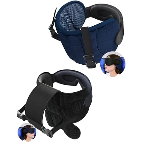 SARISUN Travel Pillows for Airplanes, Airplane Pillow for Long Flight, Airplane Head Strap with Eye Mask for Sleep, 360° Support Headrest, Stop Bobblehead, 2pack Cover