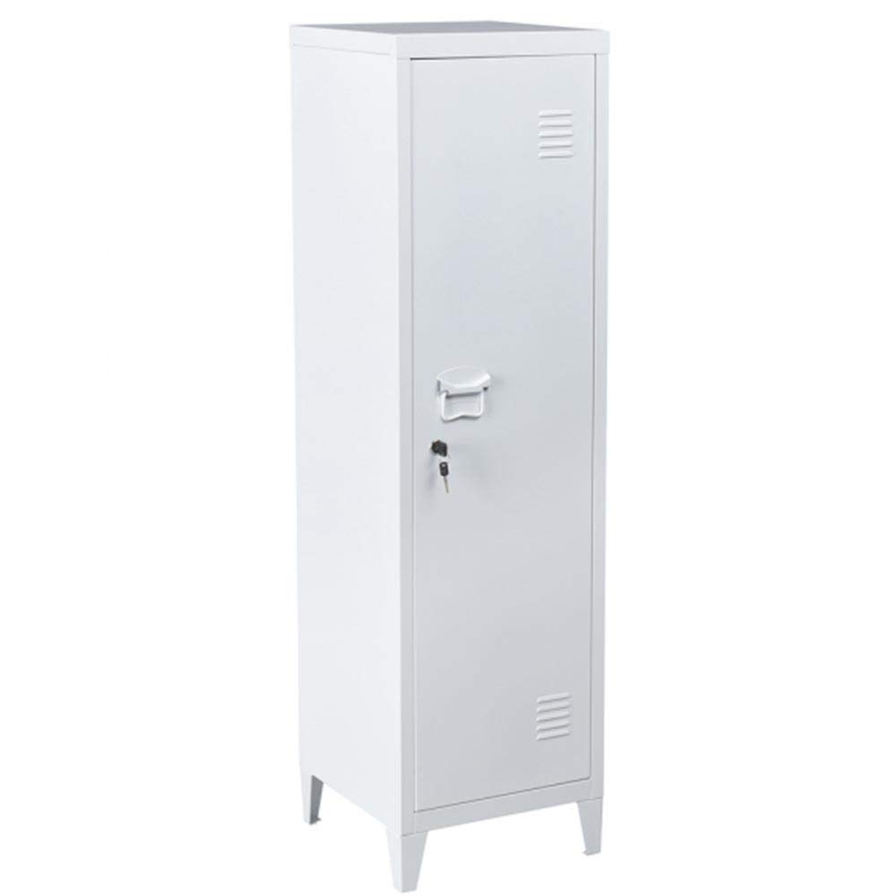 BAKAJI Armadietto Armadio da Spogliatoio Mobile Mobiletto in Metallo Chiusura Anta con Chiusura a Chiave 3 Ripiani Interni Dimensioni 138 x 38,5 x 38,5 cm Design Moderno industriale (Bianco)
