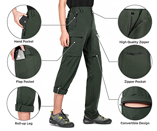 Wespornow Women's-Hiking-Pants Convertible-Zip-Off-Quick-Dry-Pants For Cargo, Camping, Travel, Outdoor, Fishing, Safari (Green, X-Large) #TOP4