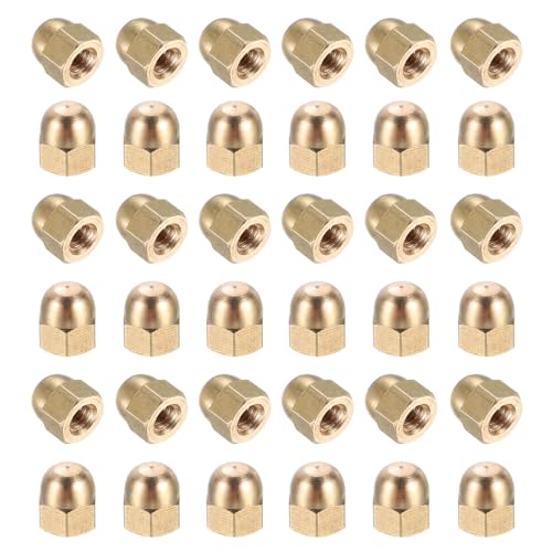 MECCANIXITY Acorn Hex Cap Nuts, M4x0.7mm Brass Dome Head Hex Decorative Cap Nuts for Screws Bolts Industrial Mechanical Electrical Equipment Repair Hardware(Gold Tone, Pack of 36)