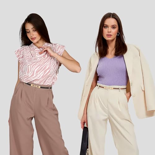 Jasgood Leather Skinny Women Thin Waist Belts For Dresses Up To 37 Inches With Golden Buckle 2 Pack  thumb #6